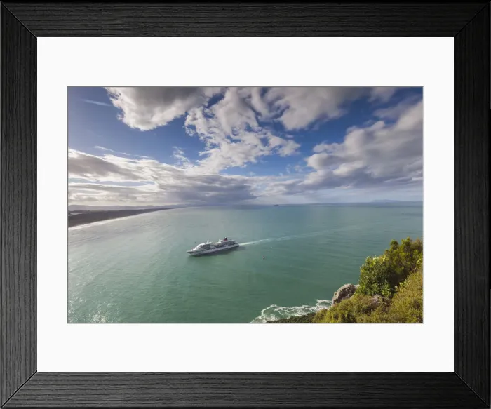 Framed Print : New Zealand, North Island, Mt. Manganui, elevated view of cruiseship and Tauranga Harbor Framed Print : New Zealand, North Island, Mt. Manganui, elevated view of cruiseship and Tauranga Harbor