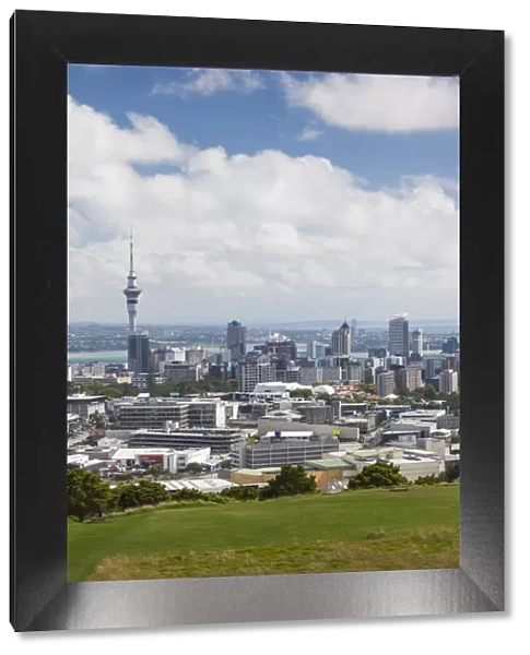 New Zealand, North Island, Auckland, elevated skyline from Mt. Eden volcano cone