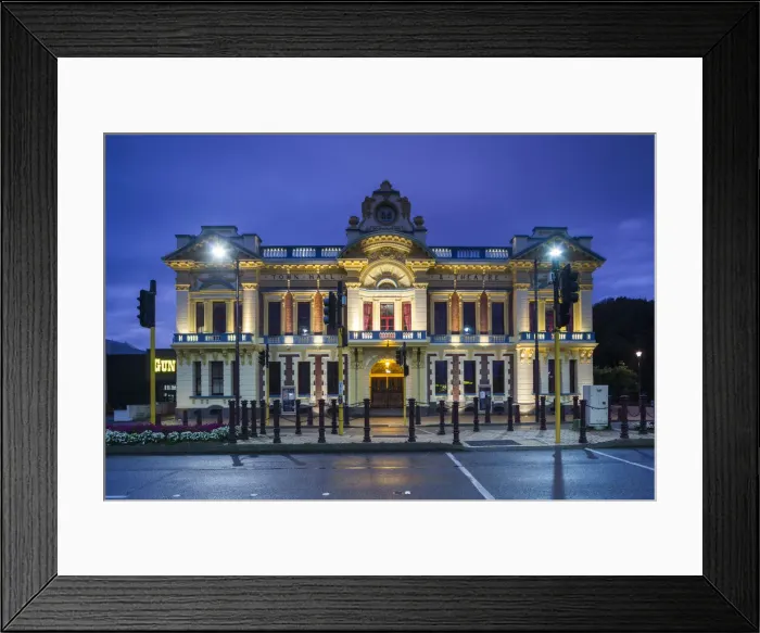 Framed Print : New Zealand, South Island, Southland, Invercargill, Town Hall and Theater, dusk Framed Print : New Zealand, South Island, Southland, Invercargill, Town Hall and Theater, dusk
