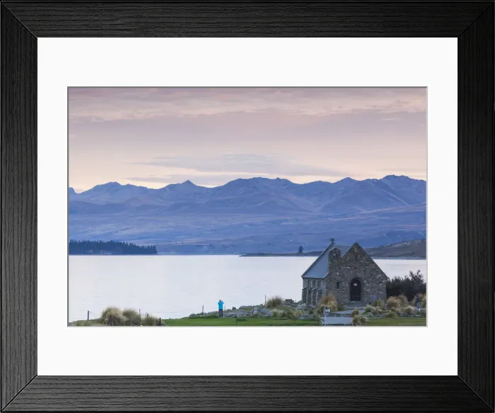 Framed Print : New Zealand, South Island, Canterbury, Lake Tekapo, Church of the Good Shepherd, elevated