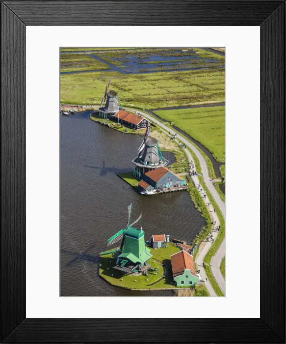 Framed Print : Aerial view of windmills in Zaanse Schans, Netherlands Framed Print : Aerial view of windmills in Zaanse Schans, Netherlands
