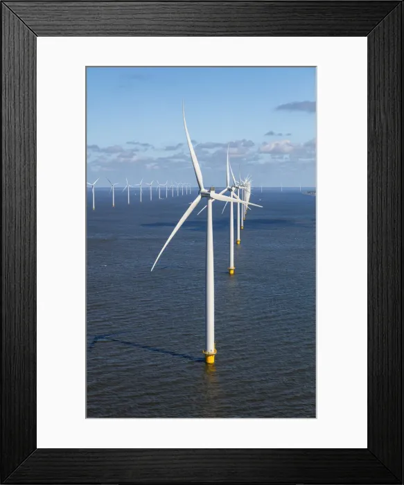 Framed Print : Aerial view of wind turbines at sea, North Holland, Netherlands Framed Print : Aerial view of wind turbines at sea, North Holland, Netherlands