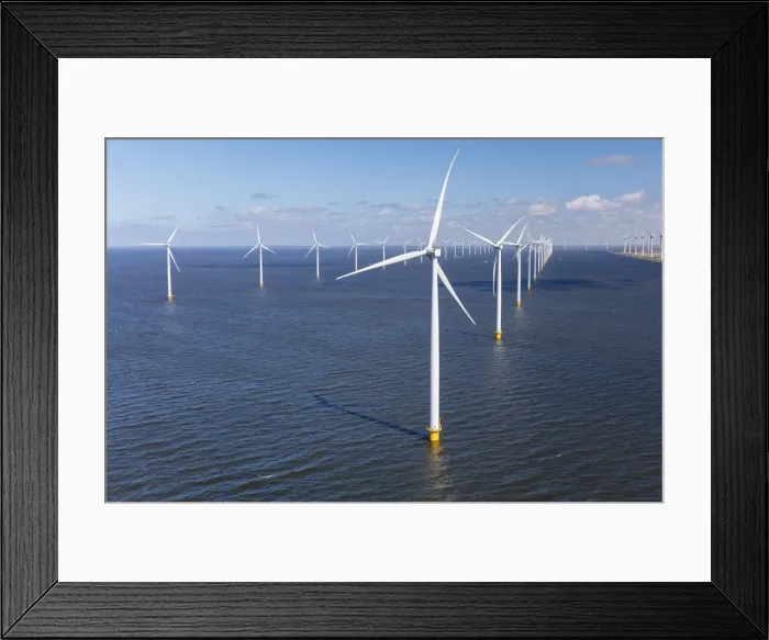 Framed Print : Aerial view of wind turbines at sea, North Holland, Netherlands Framed Print : Aerial view of wind turbines at sea, North Holland, Netherlands