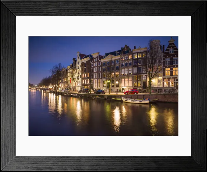 Framed Print : Netherlands, Amsterdam, along Prinsengracht canal, dusk Framed Print : Netherlands, Amsterdam, along Prinsengracht canal, dusk