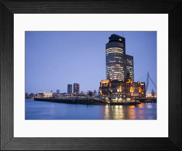 Framed Print : Netherlands, Rotterdam, new commerical towers of renovated port district, dusk Framed Print : Netherlands, Rotterdam, new commerical towers of renovated port district, dusk