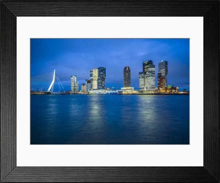 Framed Print : Netherlands, Rotterdam, Erasmusbrug bridge and new commerical towers at the renovated