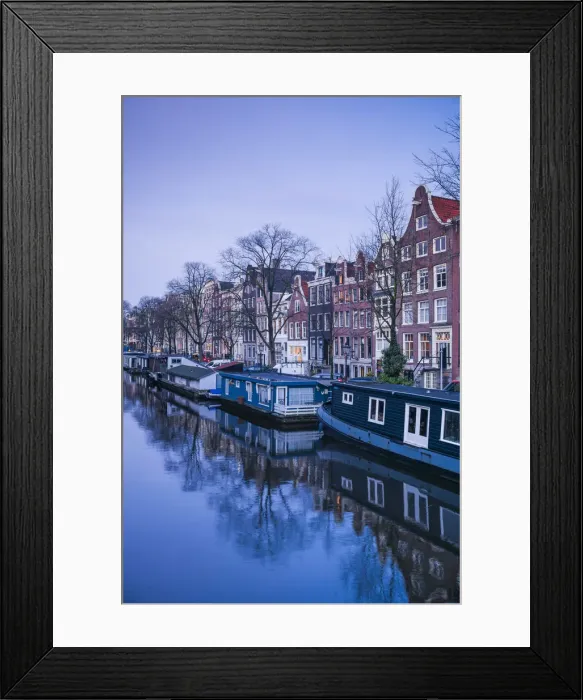 Framed Print : Netherlands, Amsterdam, Prinsengracht canal buildings, dawn Framed Print : Netherlands, Amsterdam, Prinsengracht canal buildings, dawn