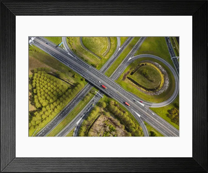 Framed Print : Aerial view of road junctions, nr Amsterdam, The Netherlands Framed Print : Aerial view of road junctions, nr Amsterdam, The Netherlands
