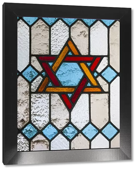 Romania, Bucharest, Tailors Synagogue, Star of David, stained-glass window detail