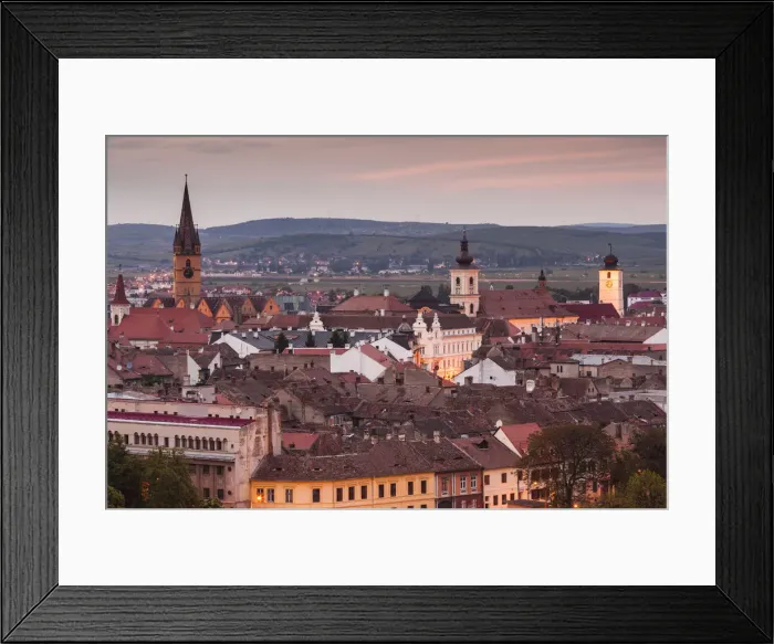 Framed Print : Romania, Transylvania, Sibiu, elevated city view, dusk Framed Print : Romania, Transylvania, Sibiu, elevated city view, dusk