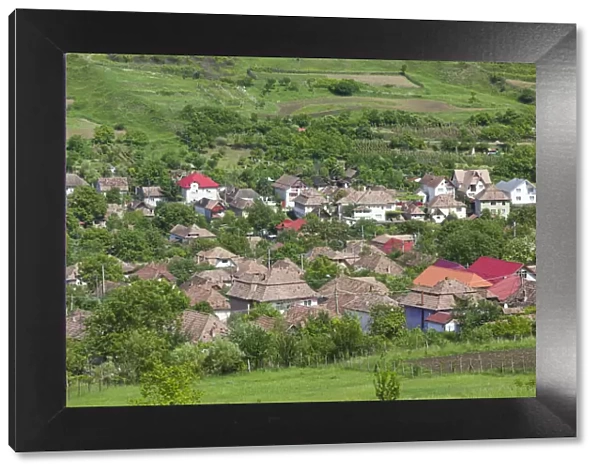 Romania, Transylvania, Iernut, elevated village view