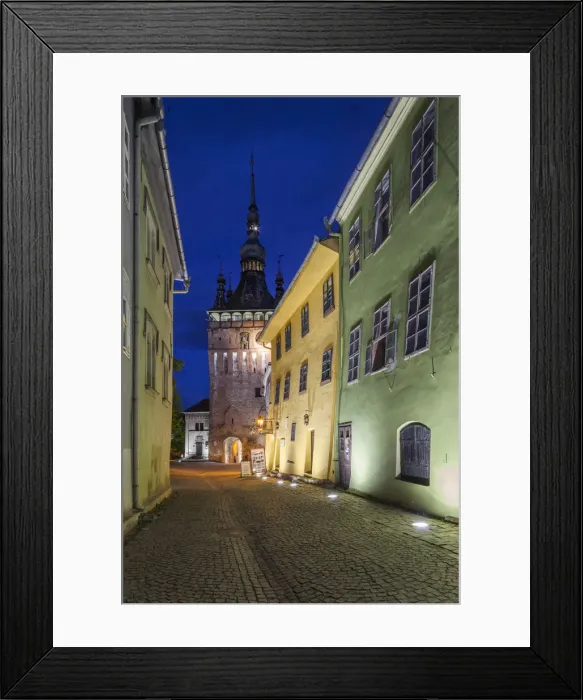 Framed Print : Romania, Transylvania, Sighisoara, clock tower, built in 1280, evening Framed Print : Romania, Transylvania, Sighisoara, clock tower, built in 1280, evening