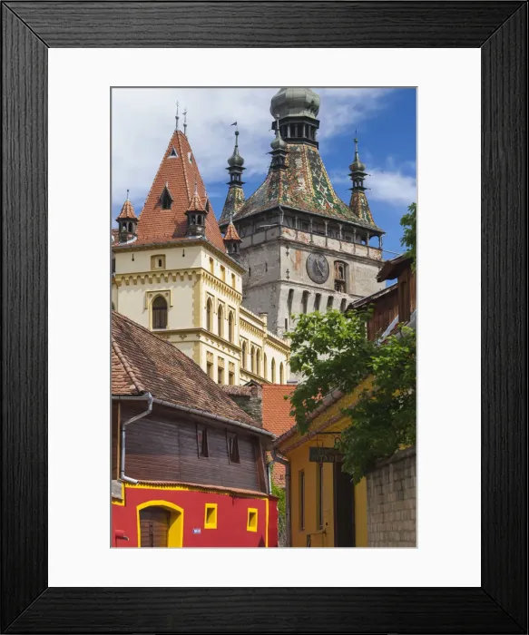 Framed Print : Romania, Transylvania, Sighisoara, clock tower, built in 1280, daytime
