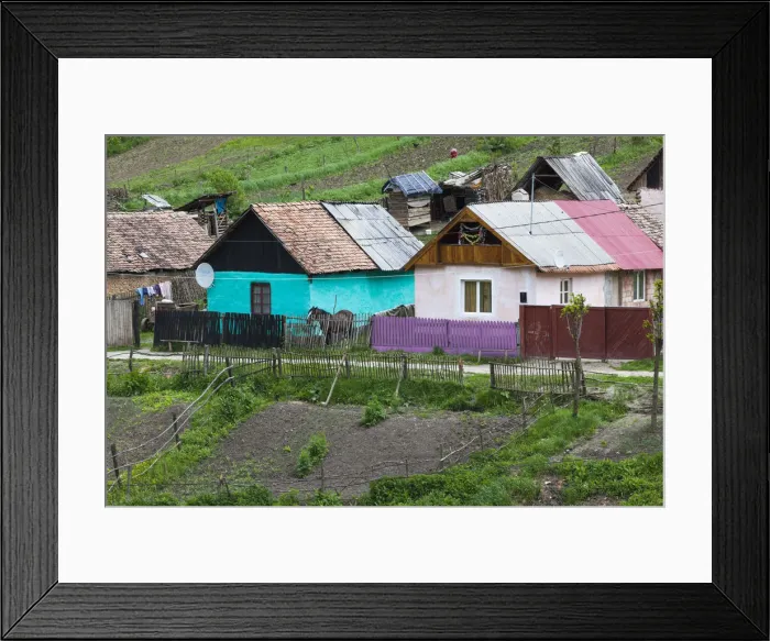 Framed Print : Romania, Transylvania, Bunesti, Roma village houses Framed Print : Romania, Transylvania, Bunesti, Roma village houses