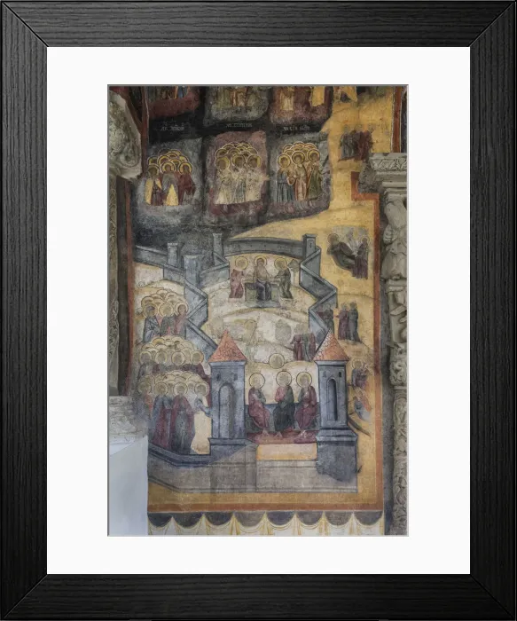 Framed Print : Romania, Transylvania, Sinaia, Sinaia Monastery, small church, exterior frescoes Framed Print : Romania, Transylvania, Sinaia, Sinaia Monastery, small church, exterior frescoes