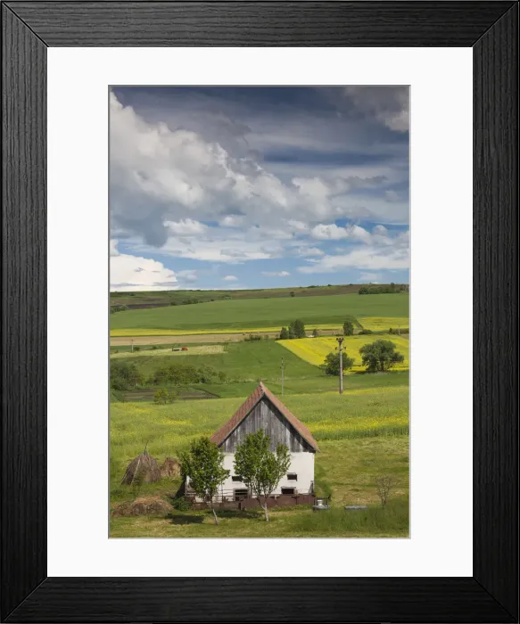 Framed Print : Romania, Transylvania, Tarnaveni, farm and fields, spring Framed Print : Romania, Transylvania, Tarnaveni, farm and fields, spring