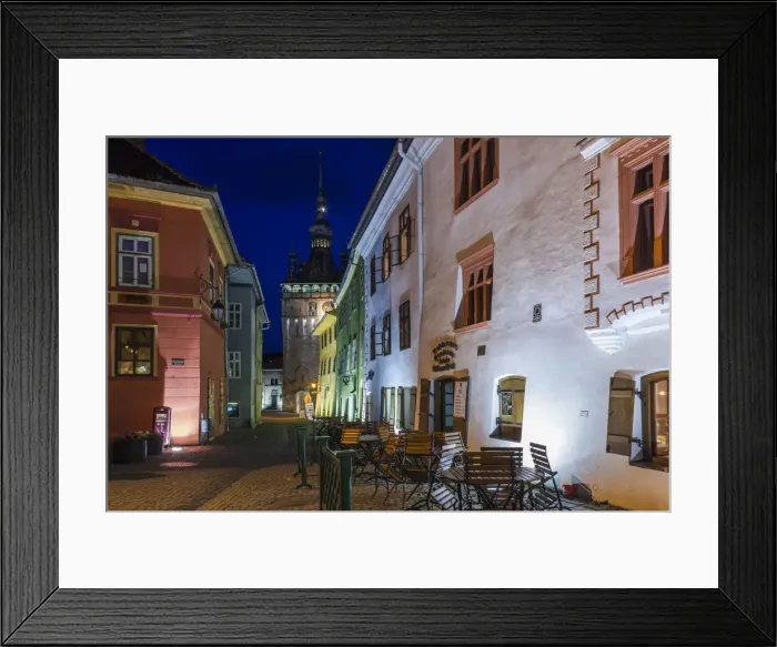 Framed Print : Romania, Transylvania, Sighisoara, clock tower, built in 1280, evening Framed Print : Romania, Transylvania, Sighisoara, clock tower, built in 1280, evening