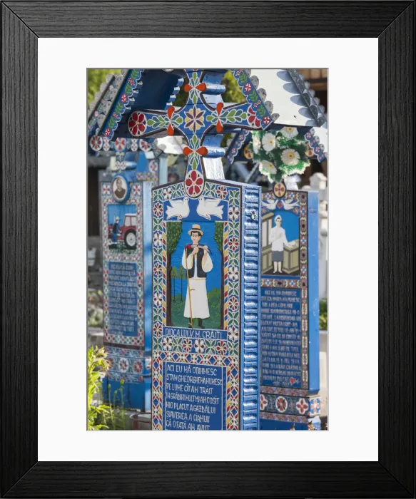 Framed Print : Romania, Maramures Region, Sapanta, The Merry Cemetery with handcarved gravestones