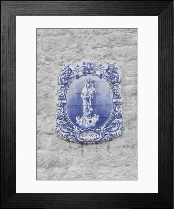 Framed Print : Portugal, Azores, Sao Miguel Island, Gorreana, Azulejo tile panel of Virgin Mary