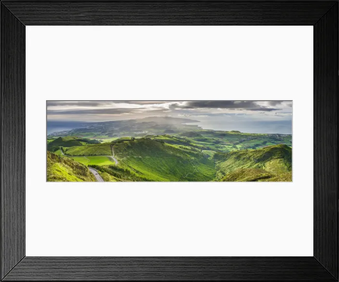 Framed Print : Portugal, Azores, Sao Miguel Island, Pico Barrosa Mountain, elevated island view looking Framed Print : Portugal, Azores, Sao Miguel Island, Pico Barrosa Mountain, elevated island view looking