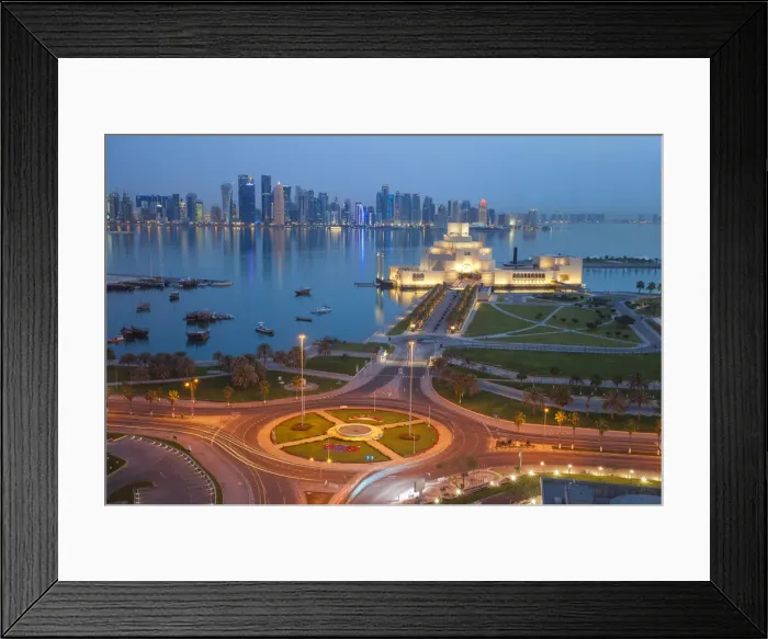 Framed Print : Qatar, Doha, Traffic at roundabout infont of the Museum of Islamic Art at night Framed Print : Qatar, Doha, Traffic at roundabout infont of the Museum of Islamic Art at night