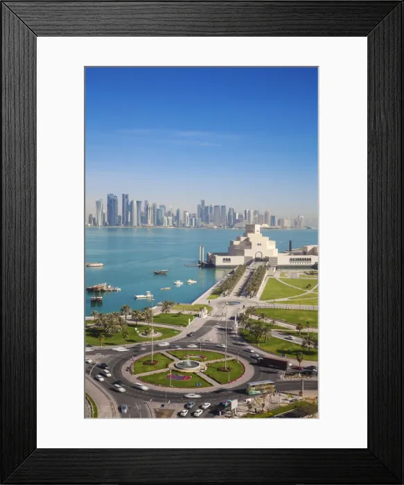 Framed Print : Qatar, Doha, Traffic at roundabout infont of the Museum of Islamic Art Framed Print : Qatar, Doha, Traffic at roundabout infont of the Museum of Islamic Art
