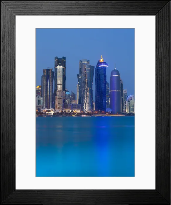 Framed Print : Qatar, Doha, new skyline of the West Bay central financial district of Doha Framed Print : Qatar, Doha, new skyline of the West Bay central financial district of Doha