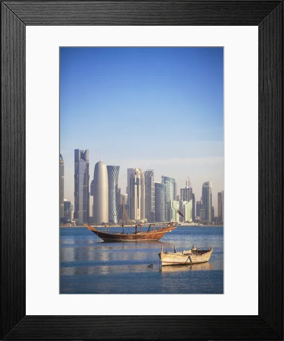 Framed Print : Qatar, Doha, looking across Doha Bay to skyscrapers of West Bay Framed Print : Qatar, Doha, looking across Doha Bay to skyscrapers of West Bay