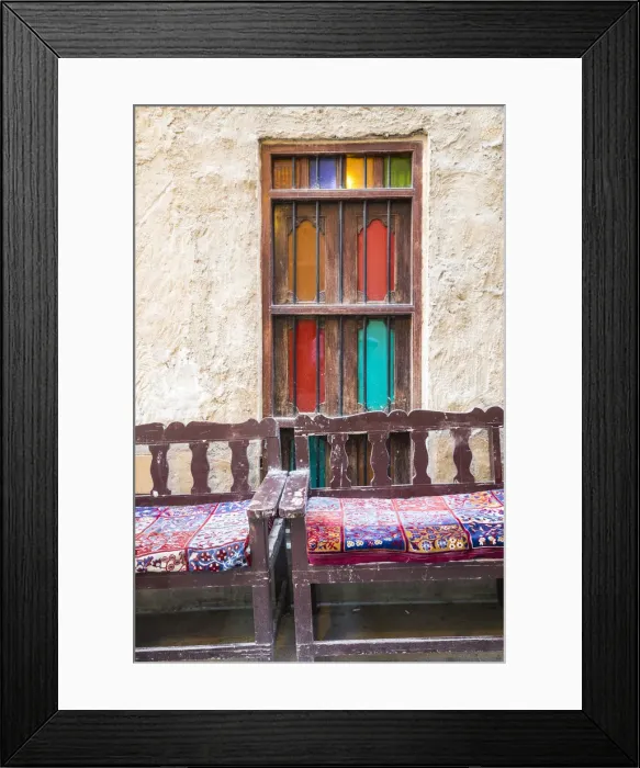 Framed Print : Window and seats, Souk Waqif, Doha, Qatar Framed Print : Window and seats, Souk Waqif, Doha, Qatar