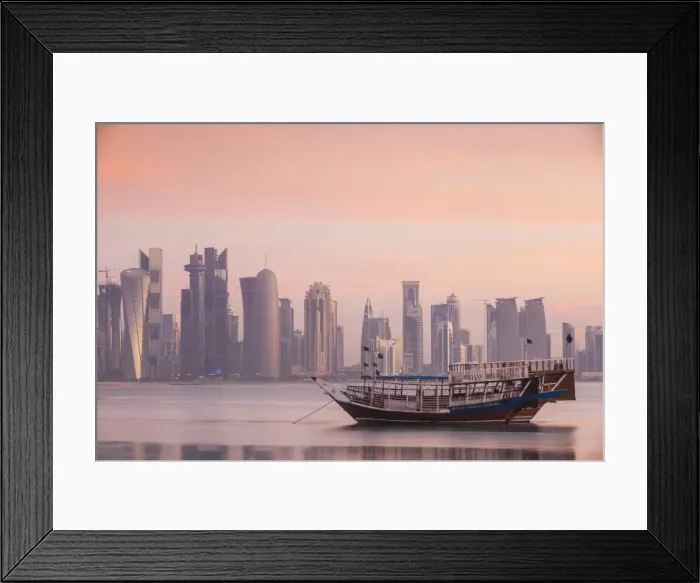 Framed Print : Qatar, Doha, looking across Doha Bay to skyscrapers of West Bay Framed Print : Qatar, Doha, looking across Doha Bay to skyscrapers of West Bay