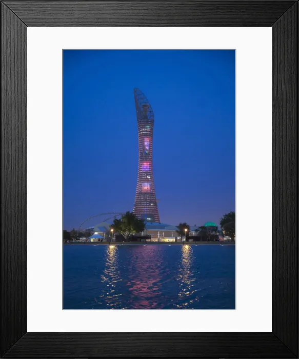Framed Print : Qatar, Doha, The Torch Hotel reflecting in the lake in Aspire Park Framed Print : Qatar, Doha, The Torch Hotel reflecting in the lake in Aspire Park