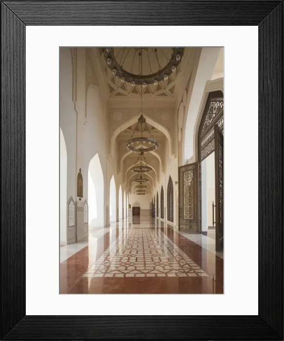 Framed Print : Qatar, Doha, Abdul Wahhab Mosque, The State Mosque of Qatar, courtyard walkway