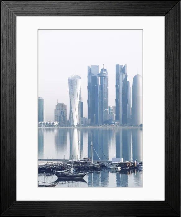 Framed Print : Qatar, Doha, looking across Doha Bay to skyscrapers of West Bay Framed Print : Qatar, Doha, looking across Doha Bay to skyscrapers of West Bay
