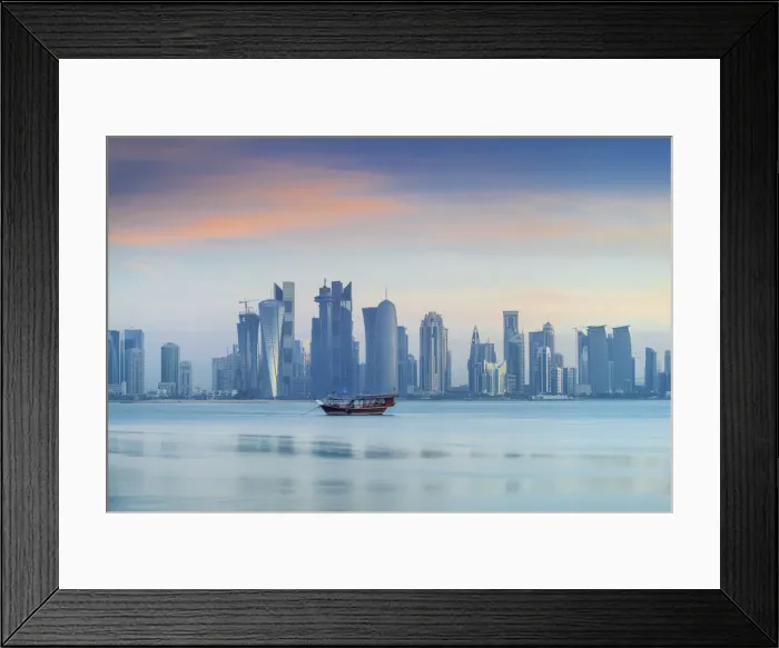 Framed Print : Qatar, Doha, looking across Doha Bay to skyscrapers of West Bay Framed Print : Qatar, Doha, looking across Doha Bay to skyscrapers of West Bay