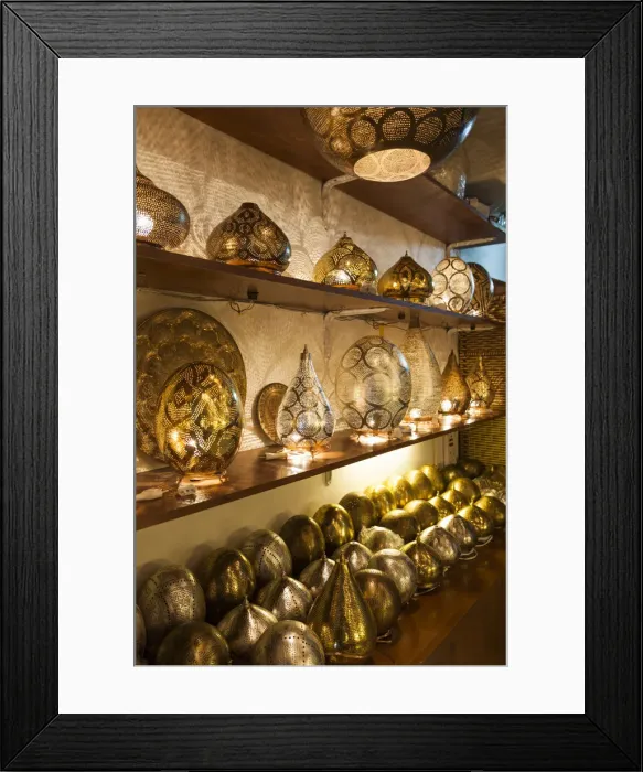 Framed Print : Qatar, Doha, Souq Waqif, redeveloped bazaar area, metal souvenirs Framed Print : Qatar, Doha, Souq Waqif, redeveloped bazaar area, metal souvenirs