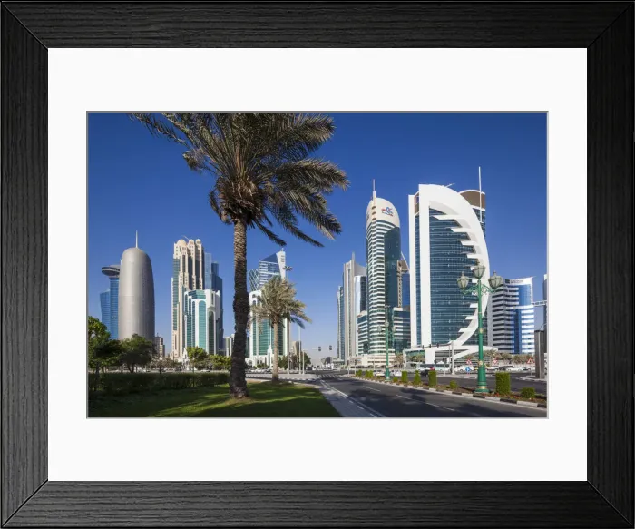 Framed Print : Qatar, Doha, Doha Bay, West Bay Skyscrapers, morning
