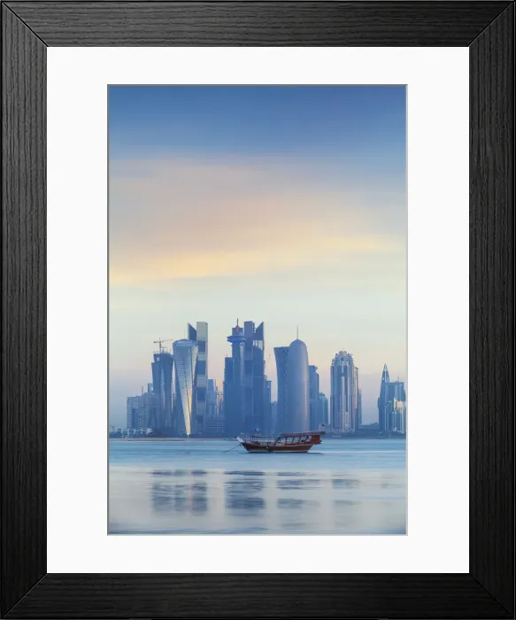 Framed Print : Qatar, Doha, looking across Doha Bay to skyscrapers of West Bay Framed Print : Qatar, Doha, looking across Doha Bay to skyscrapers of West Bay