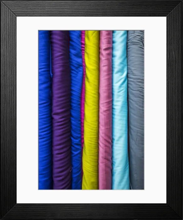 Framed Print : Colourful cotton fabrics for sale in Souk Waqif, Doha, Qatar Framed Print : Colourful cotton fabrics for sale in Souk Waqif, Doha, Qatar
