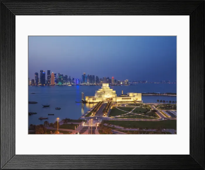 Framed Print : Qatar, Doha, Traffic at roundabout infont of the Museum of Islamic Art at night Framed Print : Qatar, Doha, Traffic at roundabout infont of the Museum of Islamic Art at night