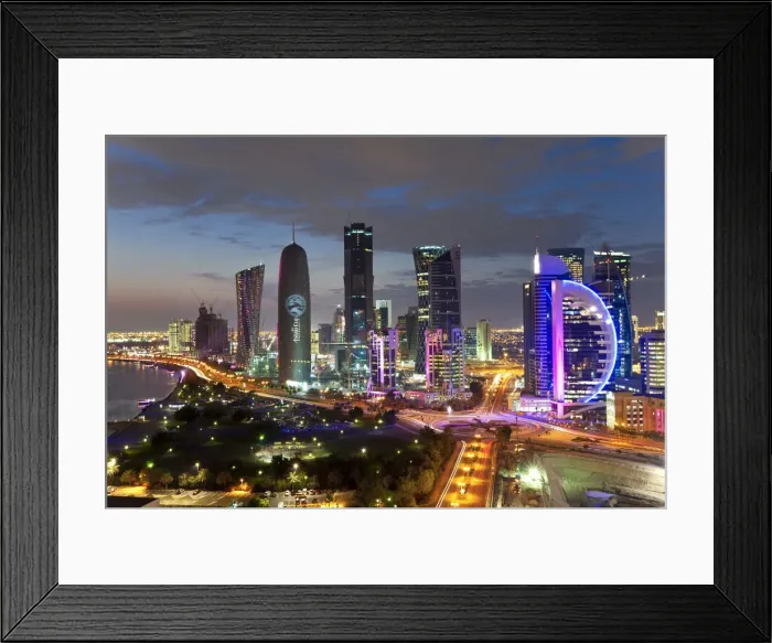 Framed Print : Qatar, Middle East, Arabian Peninsula, Doha, new skyline of the West Bay central financial Framed Print : Qatar, Middle East, Arabian Peninsula, Doha, new skyline of the West Bay central financial