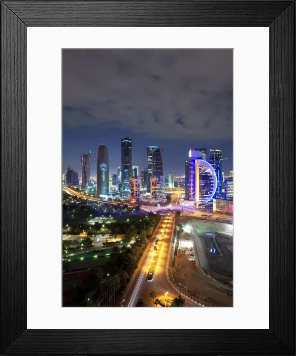 Framed Print : Qatar, Middle East, Arabian Peninsula, Doha, new skyline of the West Bay central financial Framed Print : Qatar, Middle East, Arabian Peninsula, Doha, new skyline of the West Bay central financial