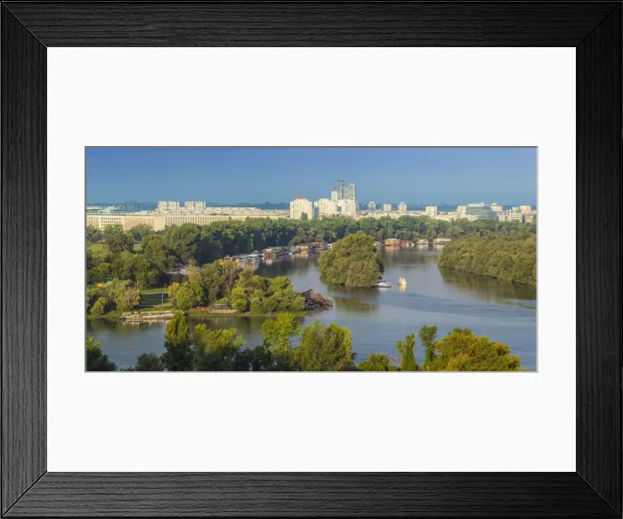 Framed Print : Serbia, Belgrade, View across the confluence of the Sava and Danube rivers, to New Framed Print : Serbia, Belgrade, View across the confluence of the Sava and Danube rivers, to New