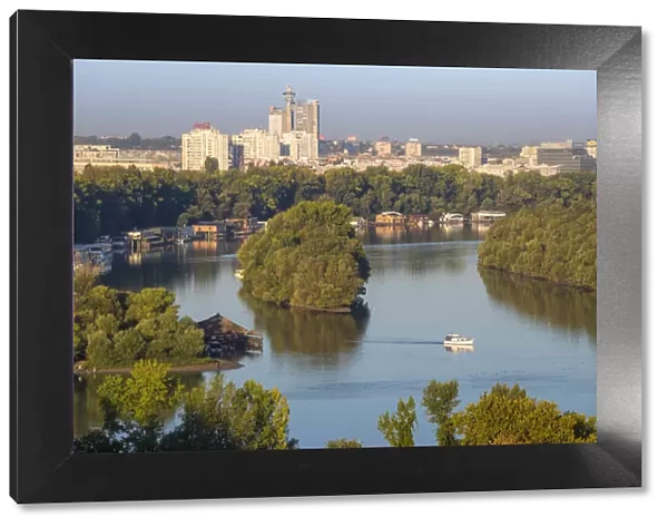 Serbia, Belgrade, View across the confluence of the Sava and Danube rivers, to New