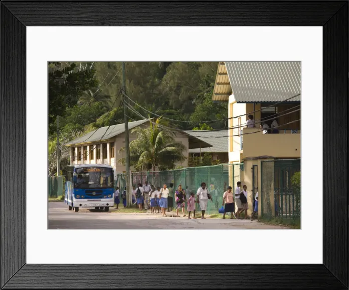Framed Print : Seychelles, Mahe Island, Anse Royale, start of the school day (NR) Framed Print : Seychelles, Mahe Island, Anse Royale, start of the school day (NR)
