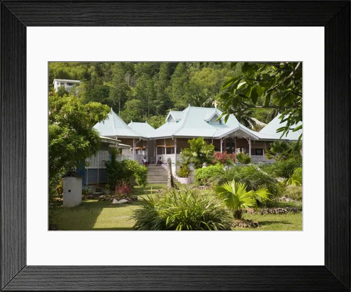 Framed Print : Seychelles, Mahe Island, Anse aux Pins, Creole Craft Village, buildings Framed Print : Seychelles, Mahe Island, Anse aux Pins, Creole Craft Village, buildings