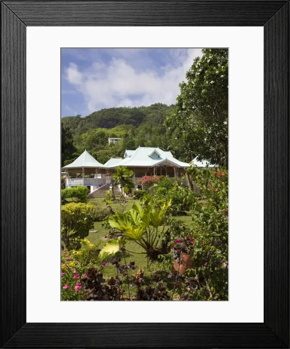 Framed Print : Seychelles, Mahe Island, Anse aux Pins, Creole Craft Village, buildings Framed Print : Seychelles, Mahe Island, Anse aux Pins, Creole Craft Village, buildings