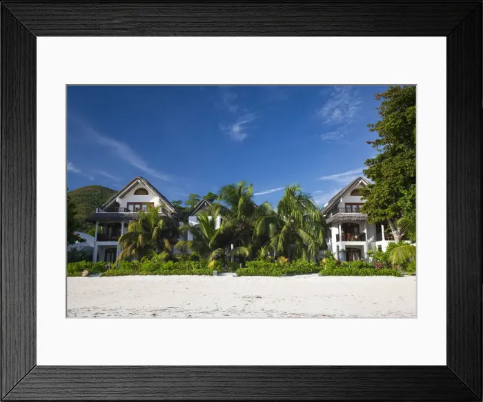 Framed Print : Seychelles, Praslin Island, Anse Volbert, beachfront houses Framed Print : Seychelles, Praslin Island, Anse Volbert, beachfront houses