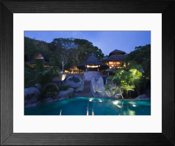 Framed Print : Seychelles, Praslin Island, Petite Anse Kerlan beach, Lemuria Resort, dusk
