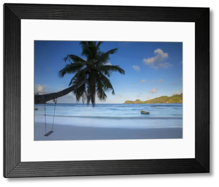 Framed Print : Palm tree and Tropical beach, southern Mahe, Seychelles