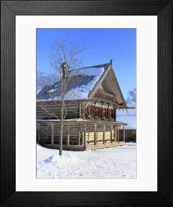 Framed Print : Traditional wooden house (1882), Museum of wooden architecture Vitoslavlicy, Veliky Framed Print : Traditional wooden house (1882), Museum of wooden architecture Vitoslavlicy, Veliky